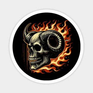 head skull with flames design Magnet